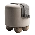 Modern Light Gray Upholstered Stool with Draped Gray Blanket and Round Legs 3d model