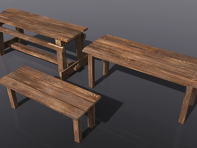 Three Wooden Leisure Chairs With Simple Rustic Design For Home Patio 3d model