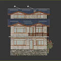 Two Story House Featuring Blue Roof Solar Panels Orange Window Frames Stone Base and Greenery