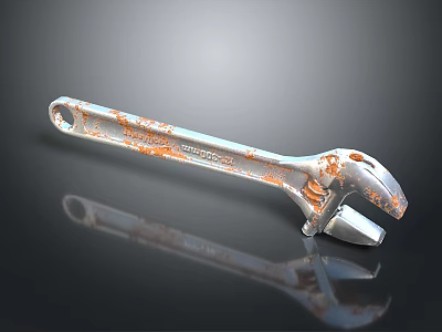 Rusty Metal Wrench Tool With Corrosion Details On Reflective Surface 3d model