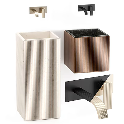 Modern Bathroom Washbasin With Vertical Stripes In Beige And Brown Wall Mounted Design 3d model