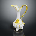 White Decorative Pitcher With Gold Accents Flower Pattern And Petal Shaped Base