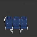 Modern Airplane Cabin Interior With Three Blue Seats And Curved Overhead Structure