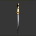 Ornate Dagger Weapon With Golden Decoration Blue Gemstone And Silver Blade