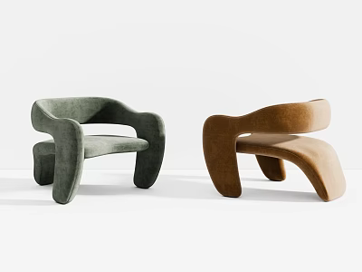 Modern Green And Brown Leisure Chairs With Velvet Upholstery And Curved Design 3d model