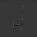 Traditional Wooden Chair Featuring High Pointed Back Armrests Blue Padded Seat And Slender Legs