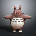 Cute Brown Totoro 3D Model With White Belly Big Ears Red Eyes And Open Arms