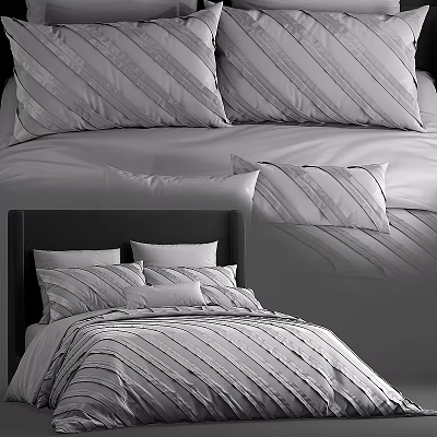 Modern Double Bed With Striped Bedding Pillows And Comfortable Setup 3d model