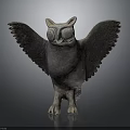 Owl Sculpture With Spread Wings Large Round Eyes And Standing Posture Displayed On Dark Background