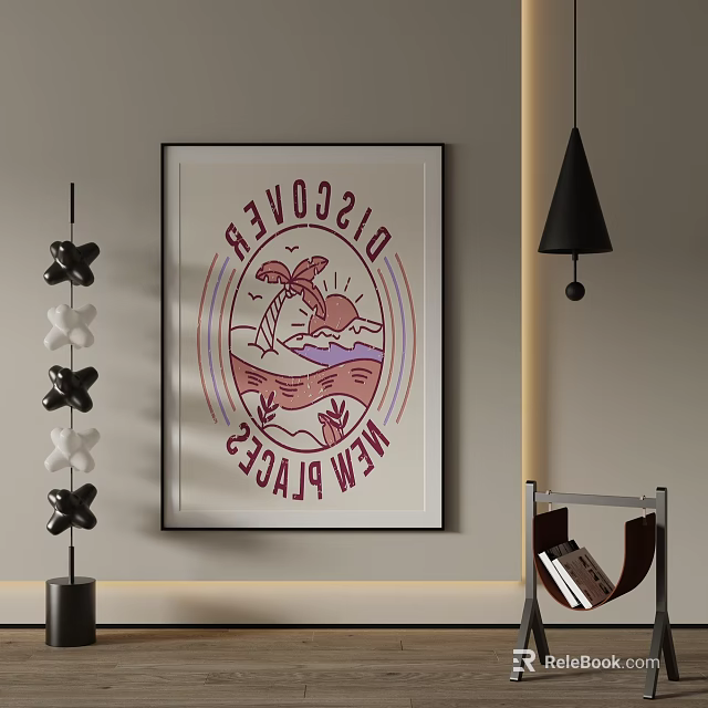 Tropical Seascape Wall Art With Palm Tree And Waves 3d model