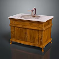 Traditional Wooden Bathroom Vanity With Marble Countertop Round Sink And Faucet