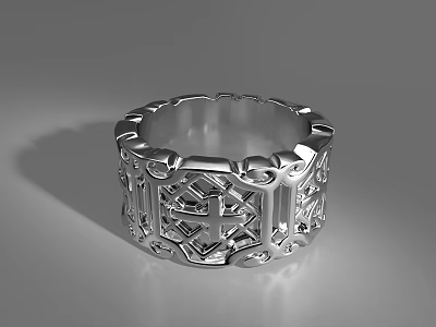 Silver Filigree Ring With Intricate Geometric Patterns And Shiny Surface 3d model