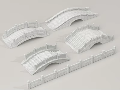 Various Ornate Stone Bridge Models Featuring Arch Steps And Decorative Railings 3d model