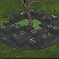 Circular Tree Pit With Black Block Structure And Letters On Grassy Lawn 3d model