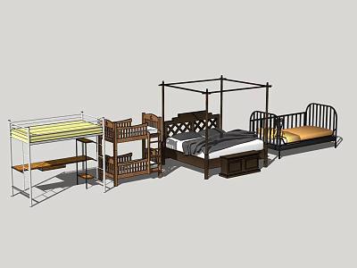 Stylish Double Bed Design with Bunk Bed Kids Bed and Wooden Metal Frame 3d model