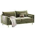 Modern Soft Fabric Double Seater Sofa With Decorative Pillows Throw Blankets And Multiple Neutral Colors