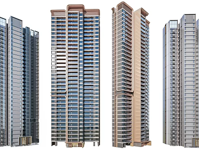 Modern High Rise Residential Buildings With Glass Facades And Diverse Architectural Styles 3d model