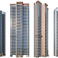 Modern High Rise Residential Buildings With Glass Facades And Diverse Architectural Styles