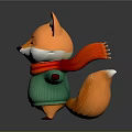 Cute Smiling Orange Fur Cartoon Fox Wearing Red Scarf And Green Sweater Holding Knife