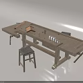 Wooden Workbench Table and Stool Set with Practical Storage and Small Tools