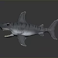 Silver Shark Figurine With Black Stripes Open Mouth And Sharp Teeth