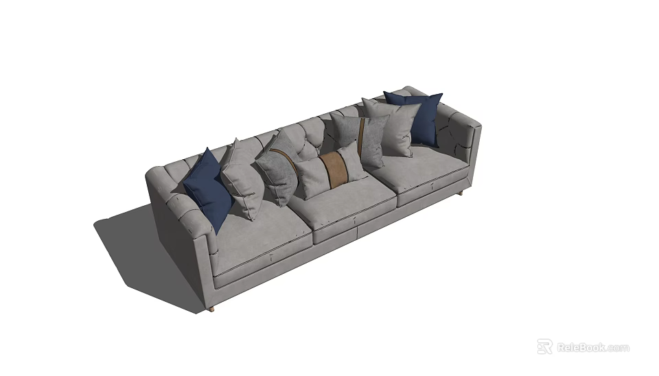 Modern Light Gray Three Seater Sofa With Blue Gray Brown Cushions 3d model