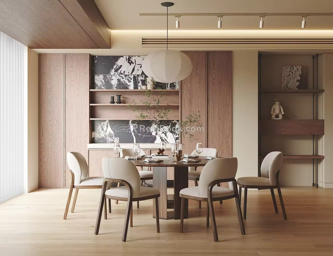 Middle Ancient Style Dining Table and Chair Set Round Dining Table Dining Chair Dining Room Cabinet 3d model