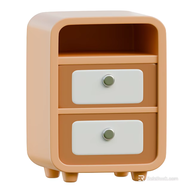 Peach Colored Modern TV Stand With Two Drawers White Panels And Metal Knobs 3d model 