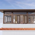 Traditional Sunroom With Brown Frame Windows Red Tiled Roof And White Walls