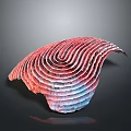 Abstract Colorful Spiral Wave Sculpture With Red Pink Blue Layered Stripes
