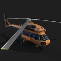 Orange And Blue Helicopter With Rotor Blades On Black Background