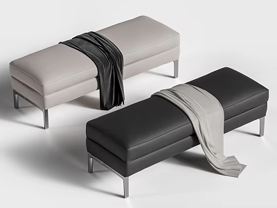 Modern Light Gray and Black Sofa Bench with Blanket and Metal Legs 3d model