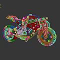 Red Motorcycle Model Constructed with Blocks Black Red Frame Tires Handlebars Dark Background Reflective Surface