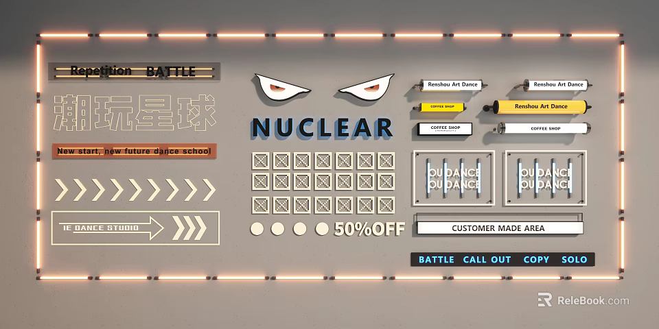 Decorative Lights With 50% OFF For Custom Banner Area Battle Themed Geometric Patterns And Arrows 3d model 