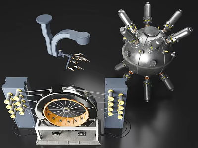 Industrial Metal Machinery Components Featuring Multiple Pipes And Circular Steel Structure 3d model
