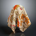Decorative Cloth Covering Object With Floral Curly Patterns In Orange Red Beige On Dark Background