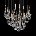 Modern Transparent Glass Chandelier With Curved Shapes And Golden Metal Accents