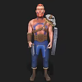 Shirtless Warrior Man With Red Hair Beard Blue Pants And Arm Guards Carrying Weapon