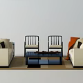 Modern Minimalist Sofa And Coffee Table Set With White Sofas Black Table Throw Pillows And Orange Blanket 3d model