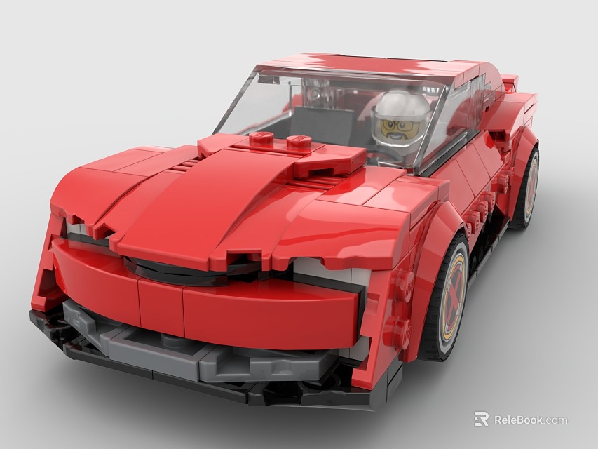 Red Building Blocks Sports Car Model With Detailed Design And Driver Figure 3d model 
