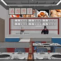 Hot Pot Restaurant Interior With Dining Tables Chairs And Food Images On Walls