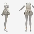 Elegant Gray White Cosplay Clothing With Metallic Details Short Skirt Stockings And High Heels