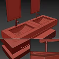 Modern Bathroom Vanity With Double Gold Framed Mirrors And Marble Countertop