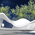 Modern Garden Landscape With Wavy White Structure Green Trees And Starry Sky 3d model