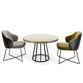 Modern Round Table And Multicolored Chairs Set With Wooden Top And Metal Legs