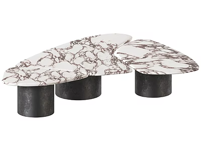 Modern Elegant Coffee Table With Marble Tabletop And Black Cylindrical Metal Legs 3d model
