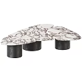 Modern Elegant Coffee Table With Marble Tabletop And Black Cylindrical Metal Legs 3d model
