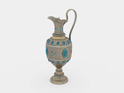 Antique Bronze Wine Ewer With Blue Inlays And Decorative Traditional Design 3d model