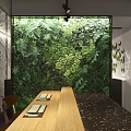Modern Restaurant Interior Featuring Open Kitchen Wooden Cabinets And Green Plants Decor