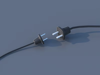 Black Power Plugs With Cables Lying On Gray Background Closeup View 3d model